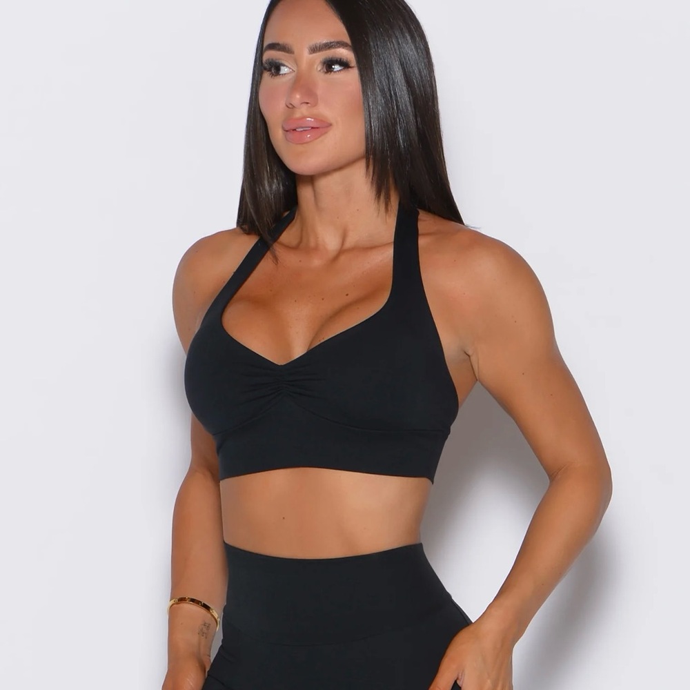 Bombshell Sportswear | Backless Halter Sports Bra | Small | Black